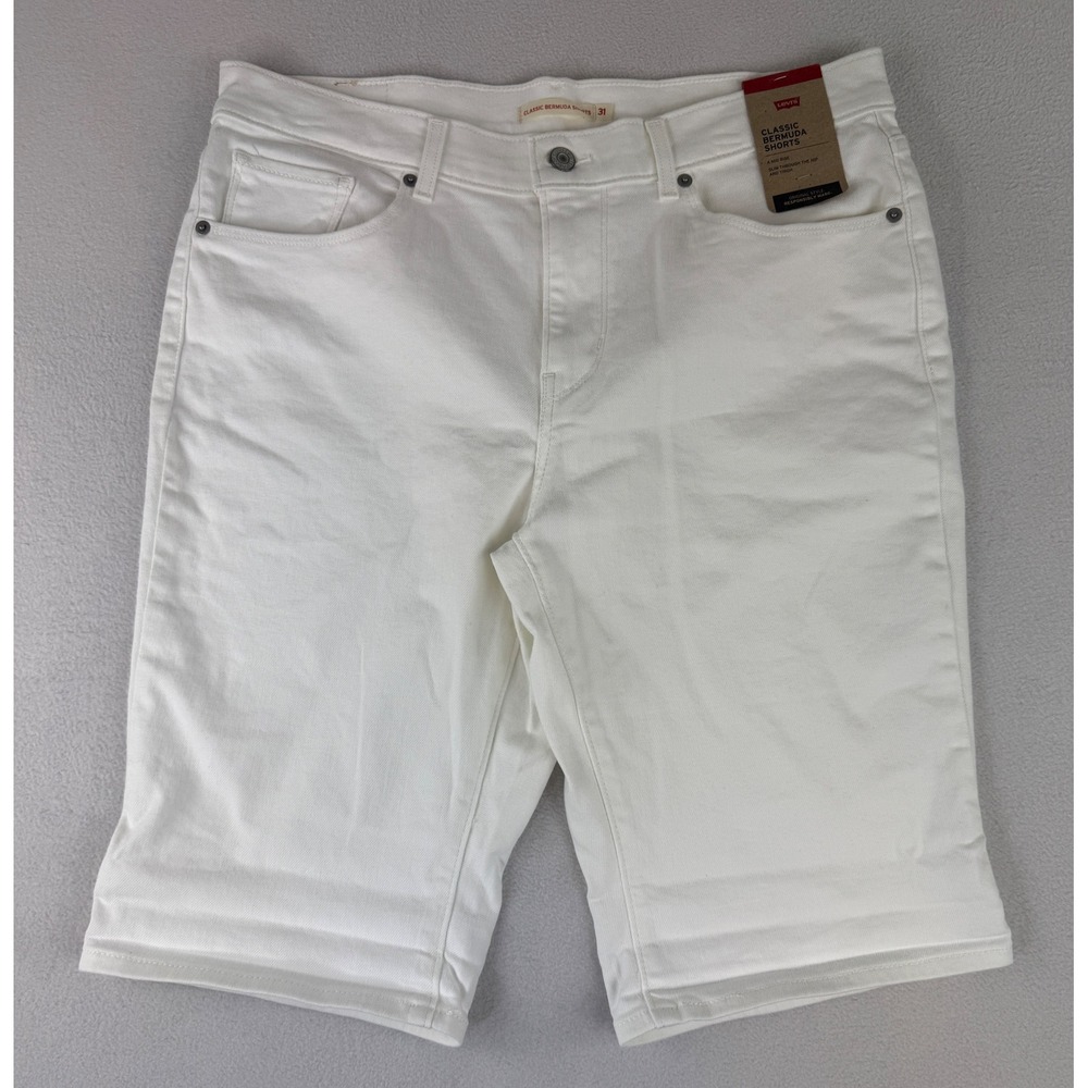 Levi's Classic Bermuda Shorts Womens 31 White Mid Rise Slim Fit Denim 299690069